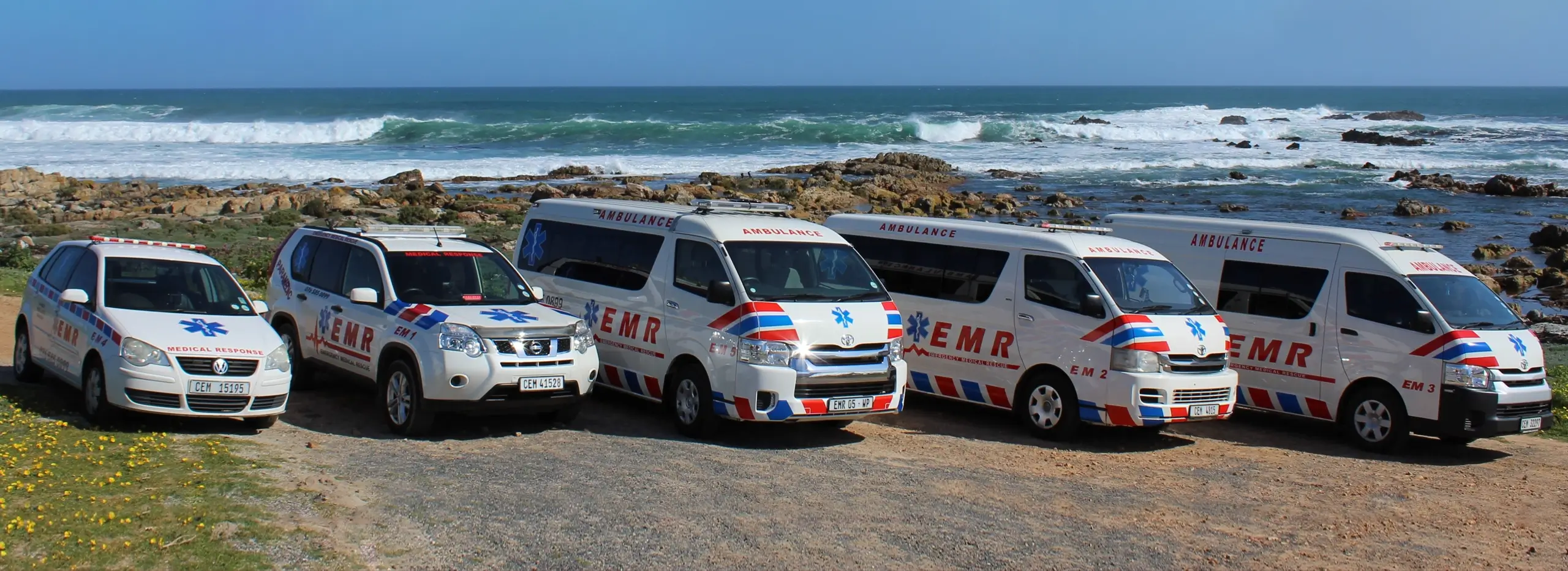 Row of EMR emergency vehicles